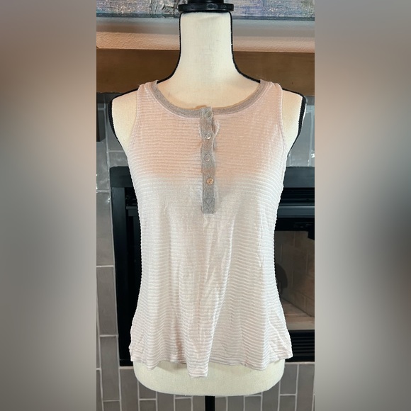 Santuary Button Tank Top Sheer Stripes  Rose & Tan Size M - Picture 1 of 6